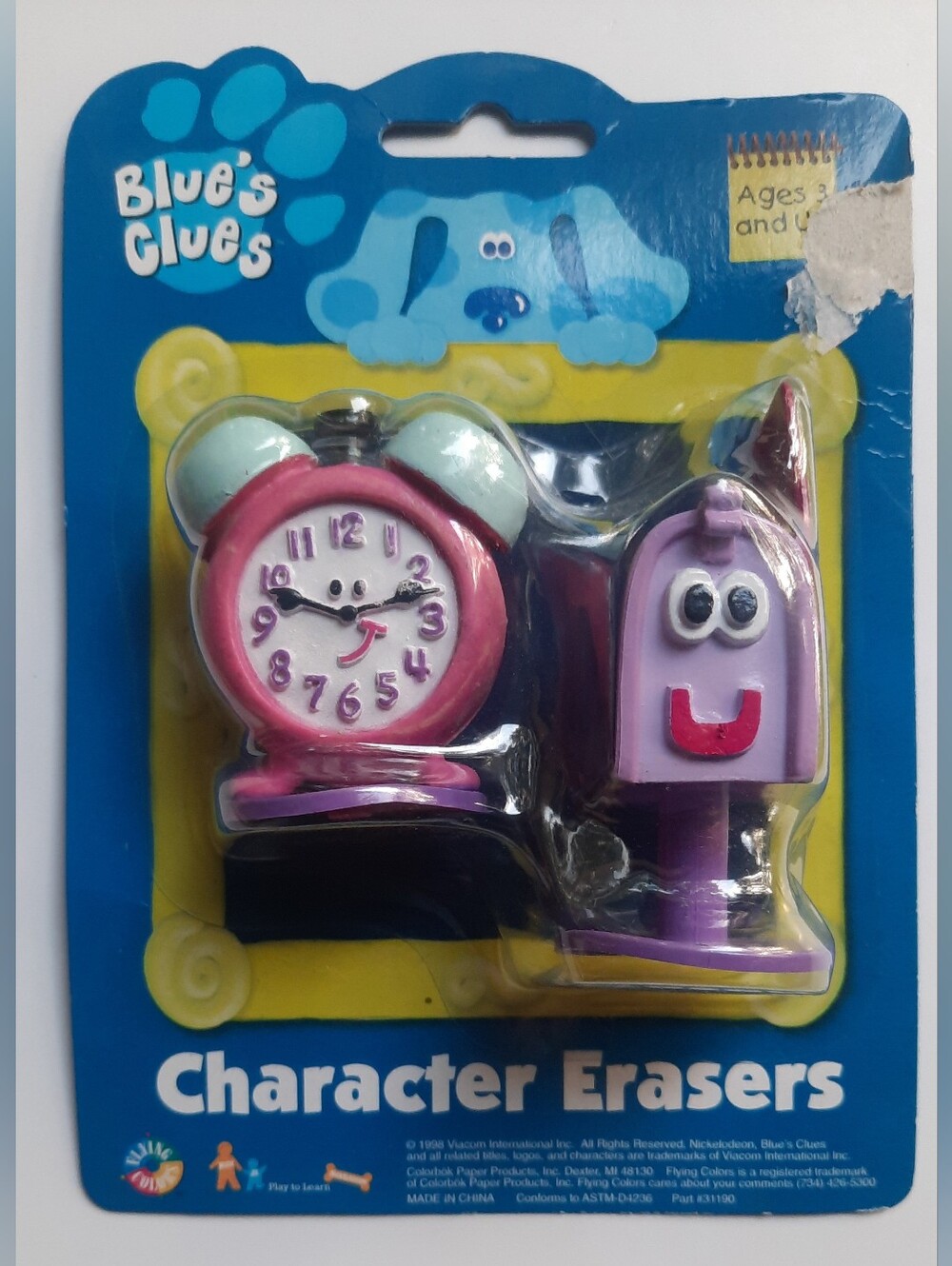 Sealed 1998 Vintage BLUES CLUES Mailbox/Clock Character Erasers